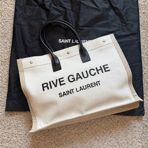 Saint Laurent Beige and Black Rive Gauche Tote
